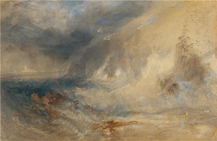 约瑟夫·马洛德·威廉·特纳(Joseph Mallord William Turner,英国画家)高清作品下载-《Long Ship's Lighthouse, Land's End(约 1834