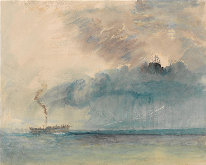 约瑟夫·马洛德·威廉·特纳(Joseph Mallord William Turner,英国画家)高清作品下载-《风暴中的明轮船(约 1841 年)》