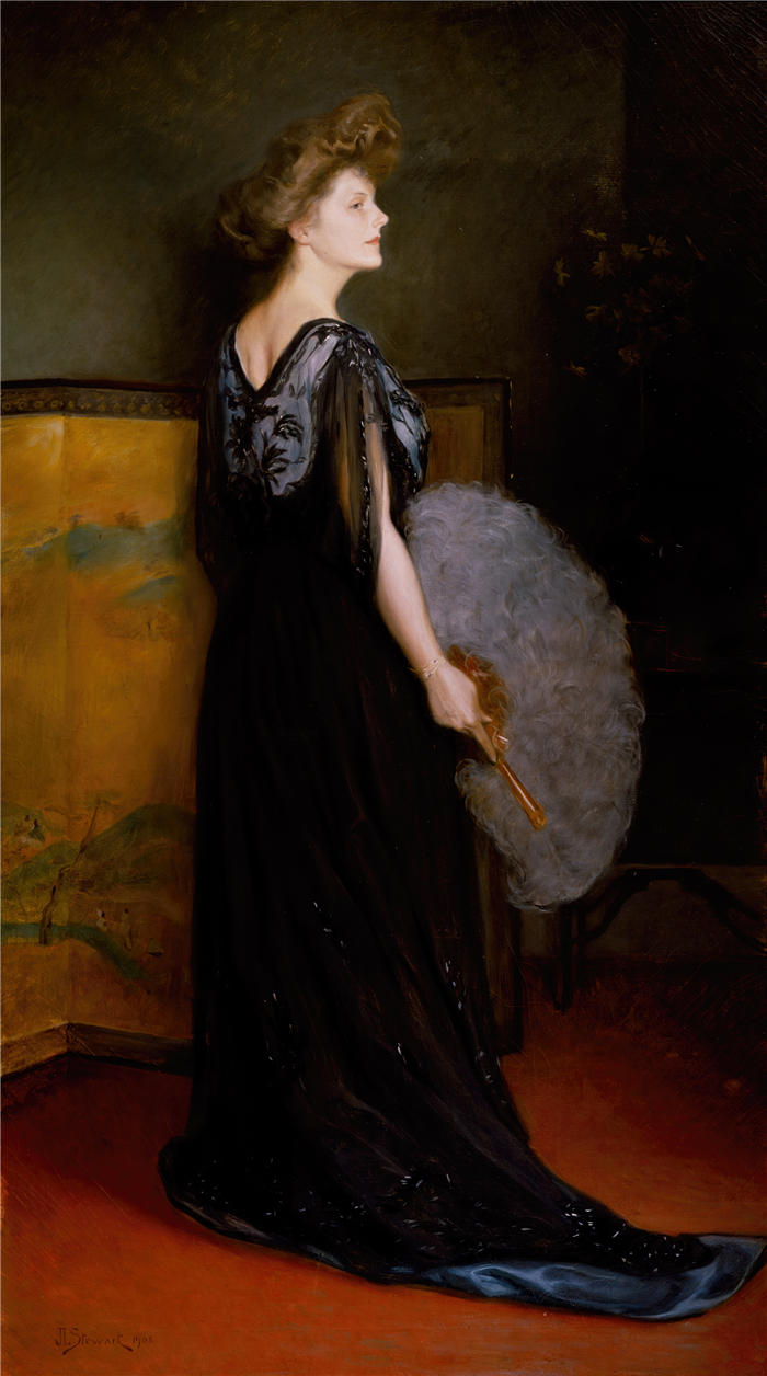 朱利叶斯·勒布朗·斯图尔特（Julius LeBlanc Stewart，美国画家）高清作品下载-《弗朗西斯·斯坦顿·布莱克夫人的肖像 (1908)》