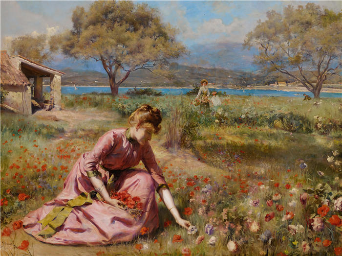 朱利叶斯·勒布朗·斯图尔特（Julius LeBlanc Stewart，美国画家）高清作品下载-《第一个春天 (1890)》