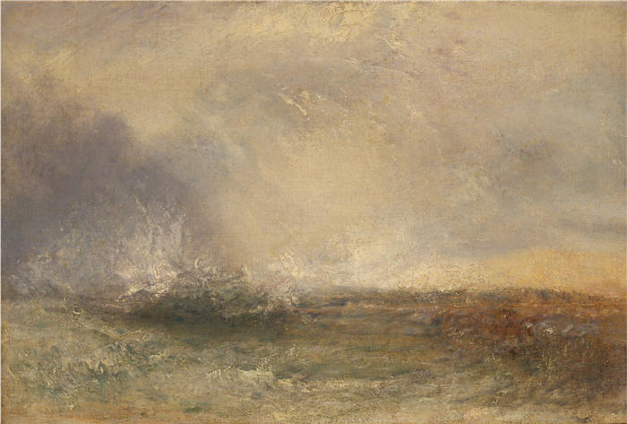 约瑟夫·马洛德·威廉·特纳(Joseph Mallord William Turner,英国画家)高清作品下载-《海岸上的暴风雨海浪 (1840 -1845)》