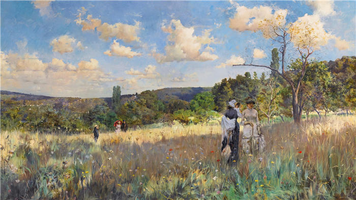 朱利叶斯·勒布朗·斯图尔特（Julius LeBlanc Stewart，美国画家）高清作品下载-《夏天 (1880)》