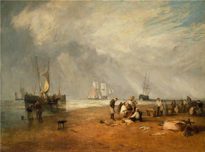 约瑟夫·马洛德·威廉·特纳(Joseph Mallord William Turner,英国画家)高清作品下载-《黑斯廷斯海滩的鱼市》