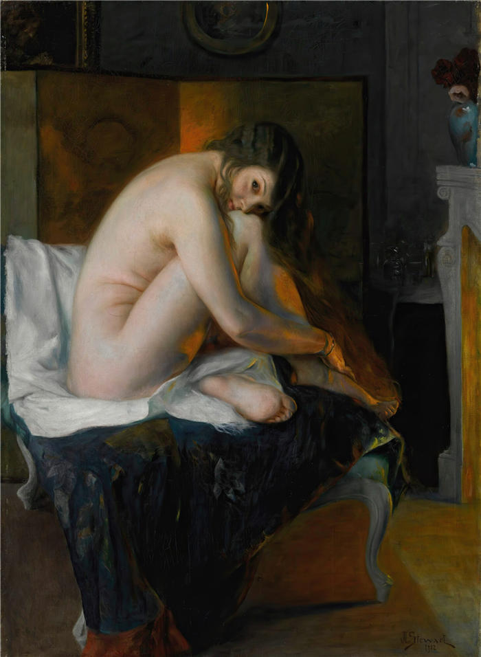 朱利叶斯·勒布朗·斯图尔特（Julius LeBlanc Stewart，美国画家）高清作品下载-《火灾前 (1912)》