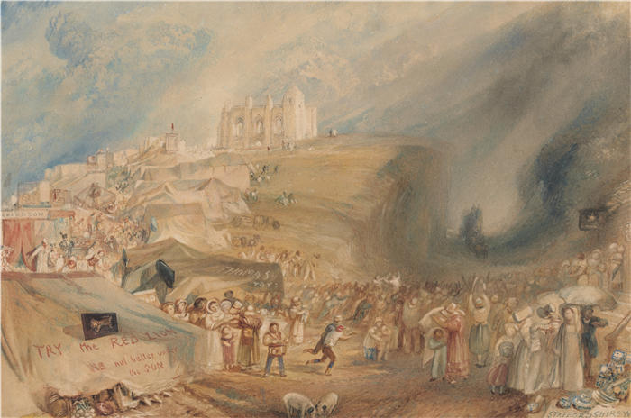 约瑟夫·马洛德·威廉·特纳（Joseph Mallord William Turner，英国画家）高清作品下载-《萨里郡吉尔福德的圣凯瑟琳山（1830 年）》