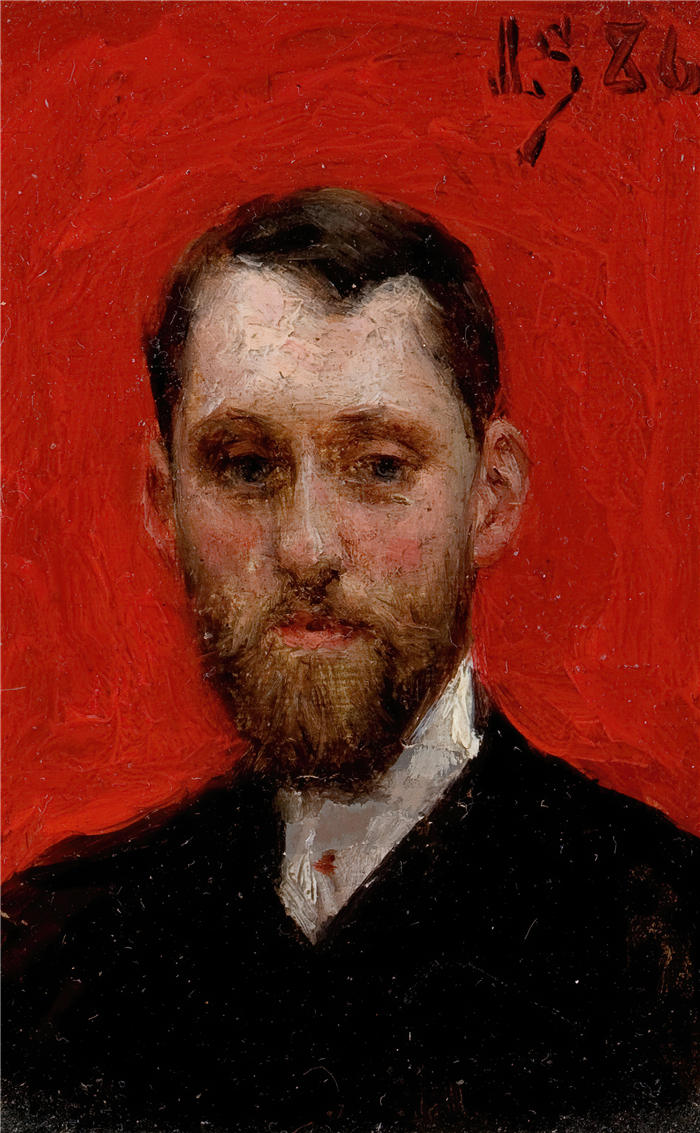 朱利叶斯·勒布朗·斯图尔特（Julius LeBlanc Stewart，美国画家）高清作品下载-《画家查尔斯·特里亚特 (Charles Theriat) 的肖像 (1886)》