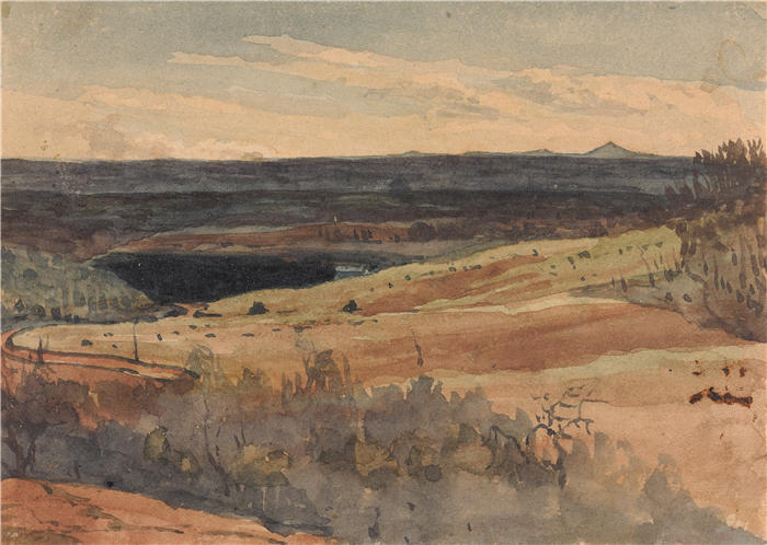 托马斯·萨利 (Thomas Sully，美国画家)高清作品-《滚动的田野，远处的山脉》
