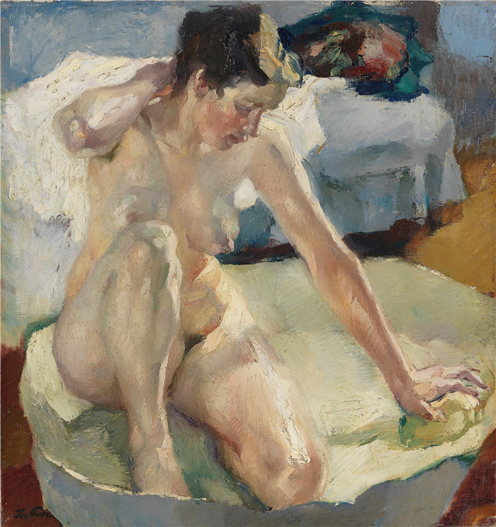 利奥·普茨 (Leo Putz，德国画家)高清油画作品-《 在巴德瓦尼二世 (1911)》