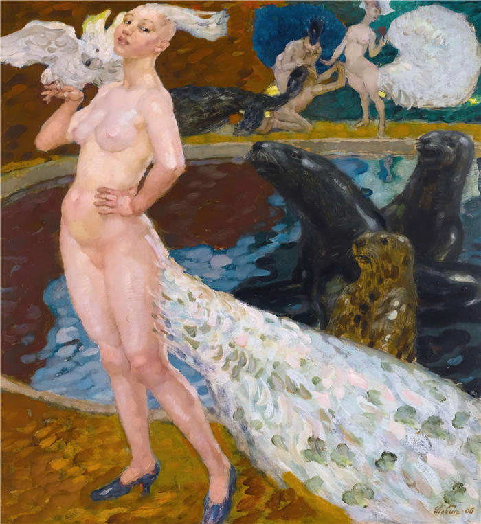 利奥·普茨 (Leo Putz，德国画家)高清油画作品-《 魔法花园 (1906)》