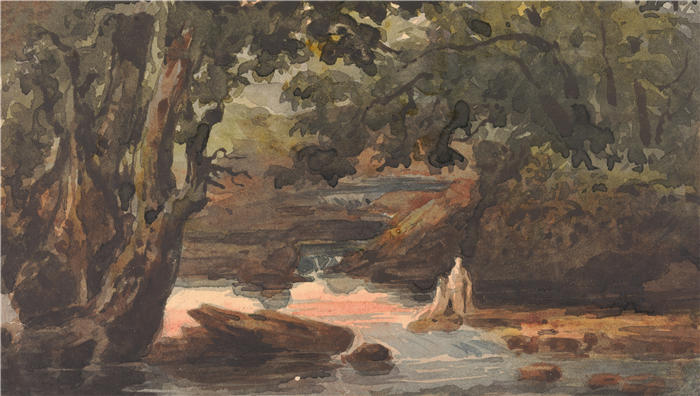 托马斯·萨利 (Thomas Sully，美国画家)高清作品-《溪流中的两个人物》