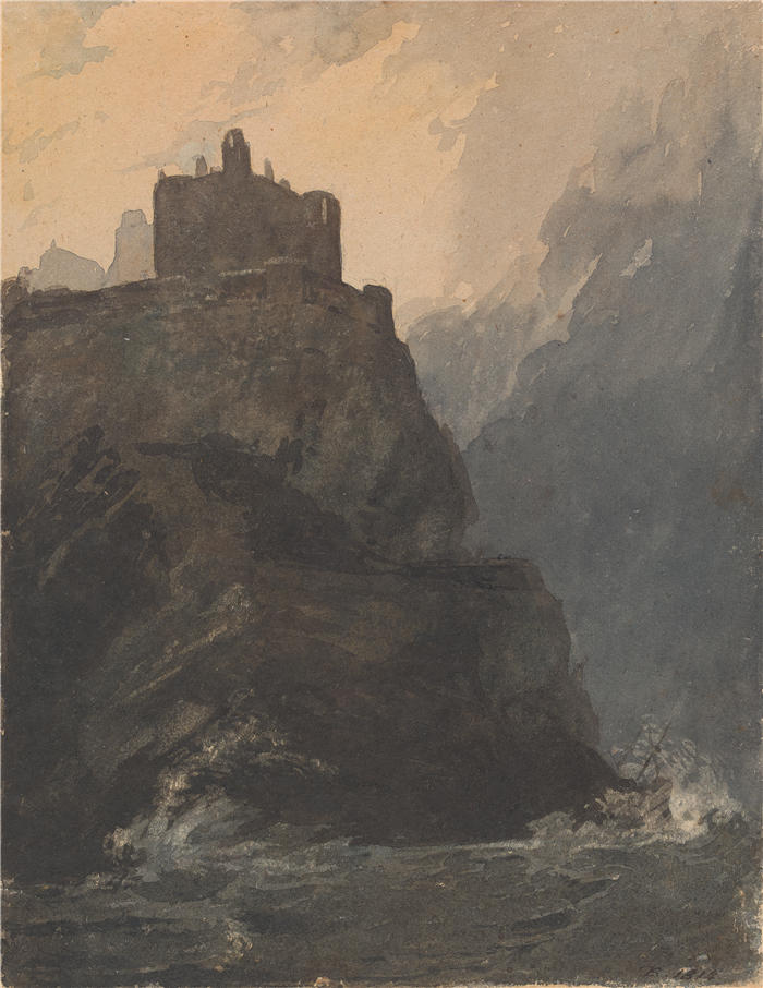 托马斯·萨利 (Thomas Sully,美国画家)高清作品-《悬崖上的城堡(1814 年)》