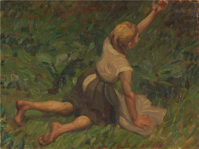 利奥·普茨 (Leo Putz，德国画家)高清油画作品-《 灰姑娘研究（1899）》