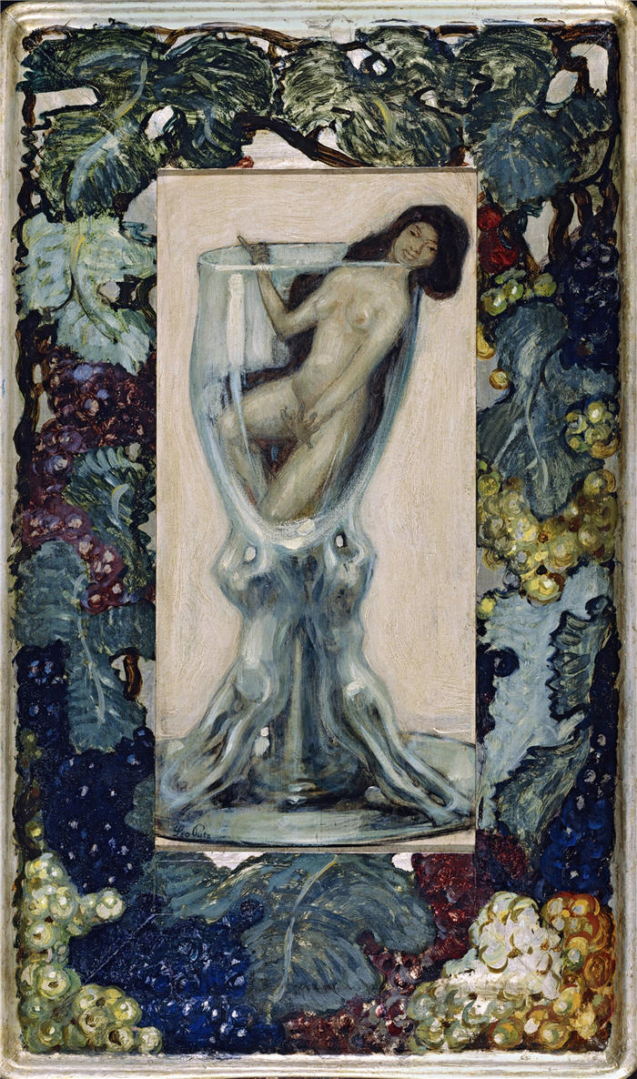 利奥·普茨 (Leo Putz，德国画家)高清油画作品-《 镜中女孩（1902）》