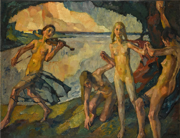 利奥·普茨 (Leo Putz，德国画家)高清油画作品-《 Junges Leben（青年）（1920-1922）》