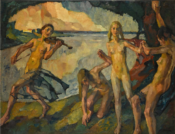 利奥·普茨 (Leo Putz,德国画家)高清油画作品-《 Junges Leben(青年)(1920-1922)》