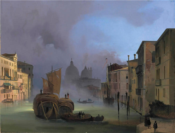 伊波利托·卡菲（Ippolito Caffi，意大利画家）高清油画作品-《威尼斯大运河》