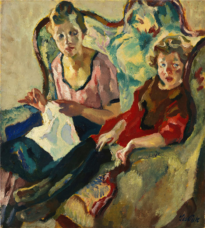 利奥·普茨 (Leo Putz，德国画家)高清油画作品-《 Lisl 和 Buberl (1920)》