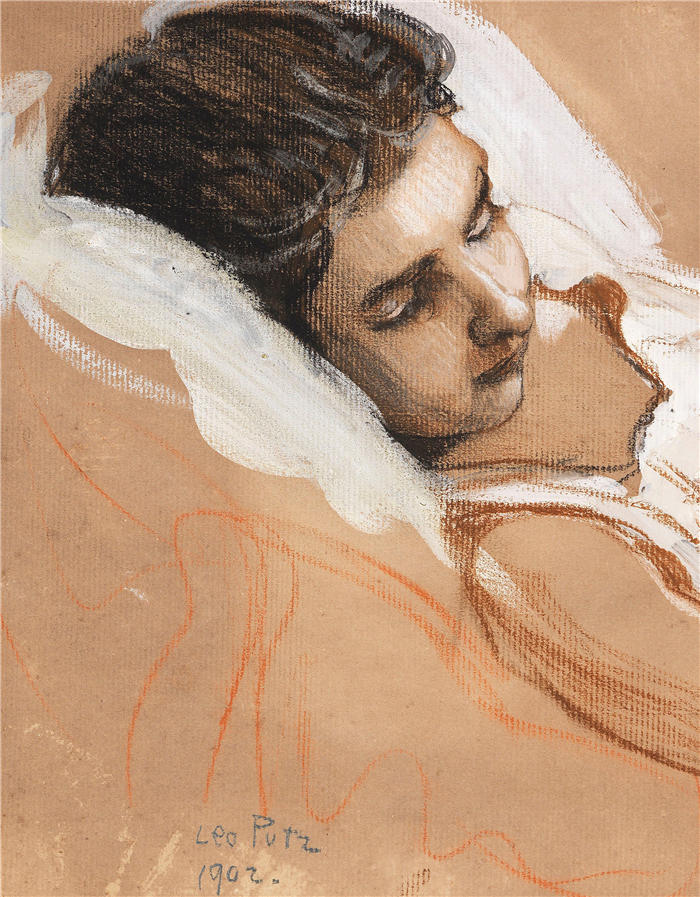 利奥·普茨 (Leo Putz，德国画家)高清作品-《 沉睡的女孩 (1902)》