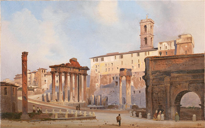 伊波利托·卡菲（Ippolito Caffi，意大利画家）高清油画作品-《罗马广场》