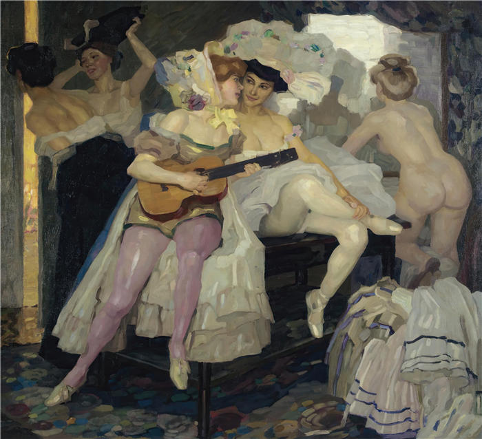 利奥·普茨 (Leo Putz,德国画家)高清油画作品-《 Hinter Den Kulissen(幕后)(1905)》