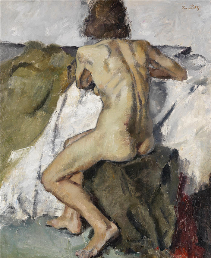 利奥·普茨 (Leo Putz，德国画家)高清油画作品-《 坐着的女性（1891）》