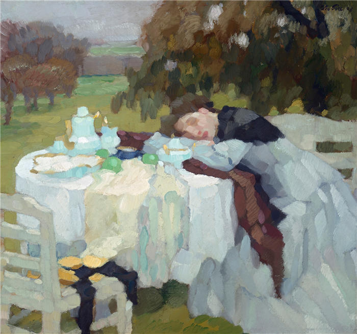 利奥·普茨 (Leo Putz，德国画家)高清油画作品-《 深秋 (1908)》