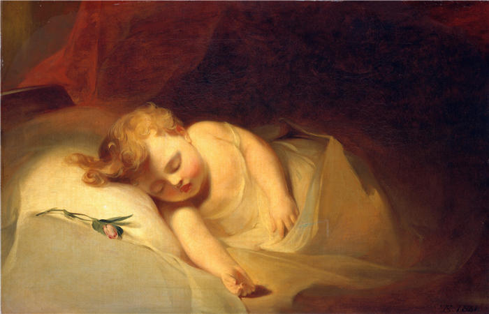 托马斯·萨利 (Thomas Sully，美国画家)高清作品-《睡着的孩子（玫瑰花蕾）（1841）》