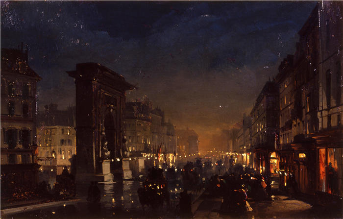 伊波利托·卡菲（Ippolito Caffi，意大利画家）高清油画作品-《圣丹尼斯大道和大门(1855)》
