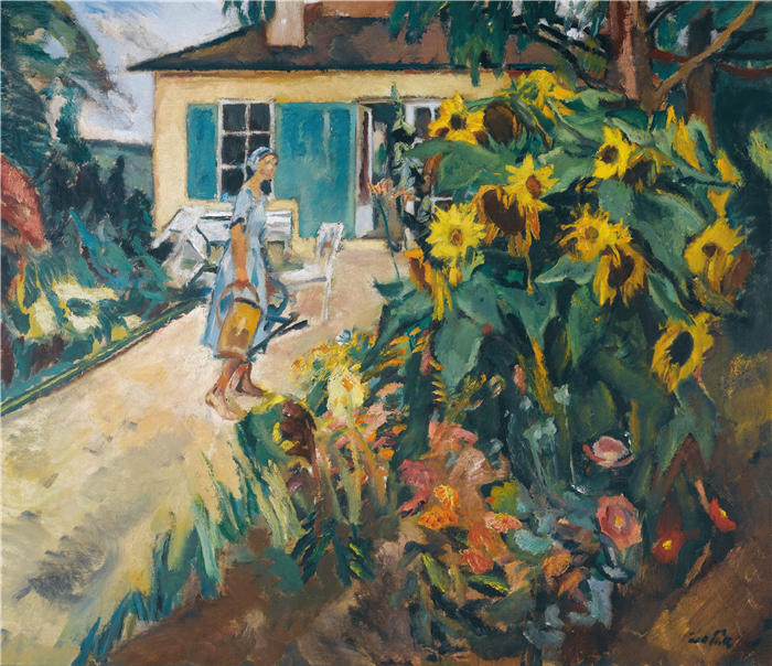 利奥·普茨 (Leo Putz，德国画家)高清油画作品-《 我的花园（我的花园）（1926）》