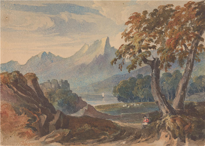 托马斯·萨利 (Thomas Sully，美国画家)高清作品-《有山的风景（1834 年）》