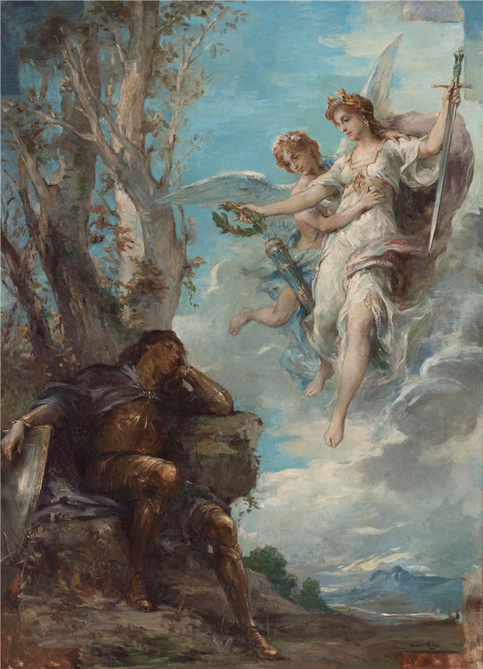 亨利·利奥波德·列维（Henri-Léopold Lévy，法国画家）高清油画下载-《骑士的梦想》