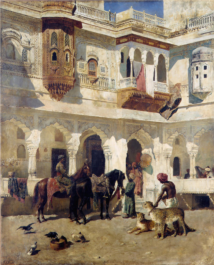 埃德温·洛德·韦克斯(Edwin Lord Weeks,美国画家)高清油画作品下载-《拉贾开始狩猎(约 1885 年)》