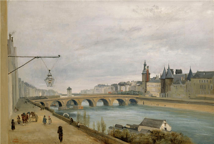 让·巴蒂斯特·卡米尔·柯罗(Jean-Baptiste-Camille Corot,法国画家)高清油画-《Gesvres码头(1830年)》