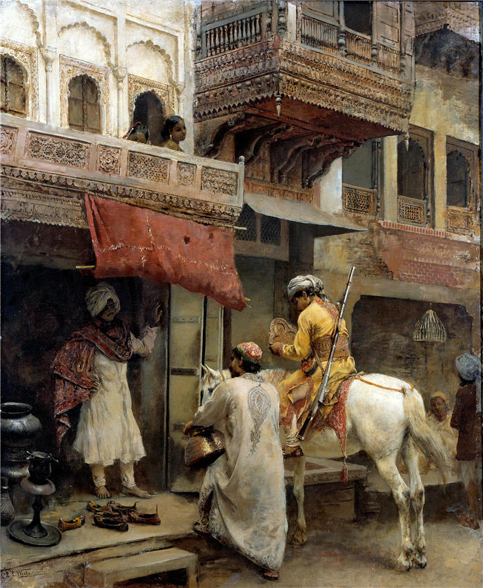 埃德温·洛德·韦克斯（Edwin Lord Weeks，美国画家）高清油画作品下载-《印度街景（约 1885 年）》