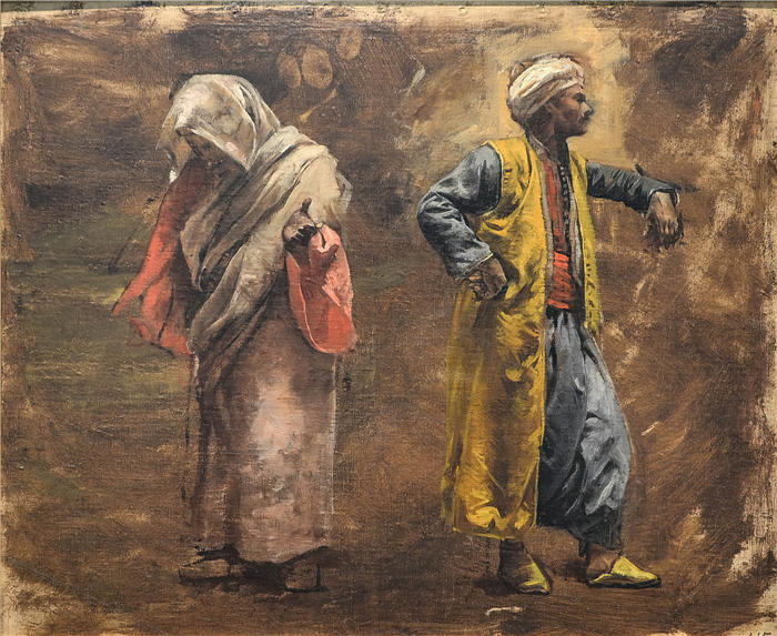 埃德温·洛德·韦克斯（Edwin Lord Weeks，美国画家）高清油画作品下载-《两个人物的研究（约 1878 年）》