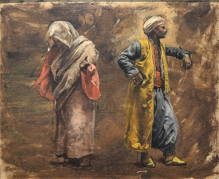 埃德温·洛德·韦克斯(Edwin Lord Weeks,美国画家)高清油画作品下载-《两个人物的研究(约 1878 年)》