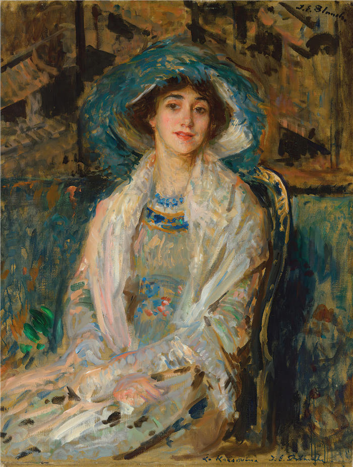 雅克-埃米尔·布兰奇(Jacques-Émile Blanche,法国画家)高清艺术作品-《Tamara Karsavina,俄罗斯芭蕾舞团的芭蕾舞演员》