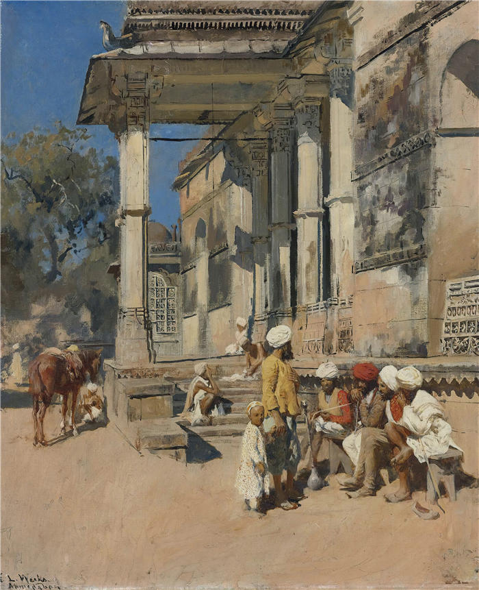 埃德温·洛德·韦克斯(Edwin Lord Weeks,美国画家)高清油画作品下载-《清真寺的门廊,艾哈迈达巴德》