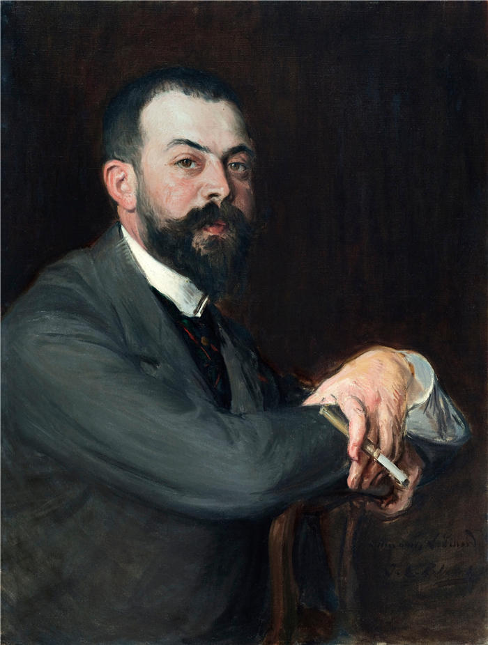 雅克-埃米尔·布兰奇（Jacques-Émile Blanche,法国画家）高清艺术作品-《肖像 de Monsieur Léon Pissard jeune (1895)》