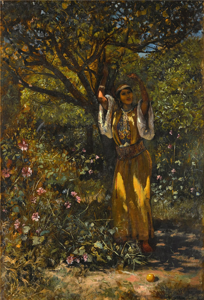 埃德温·洛德·韦克斯（Edwin Lord Weeks，美国画家）高清油画作品下载-《摩洛哥女孩（1876 年）》