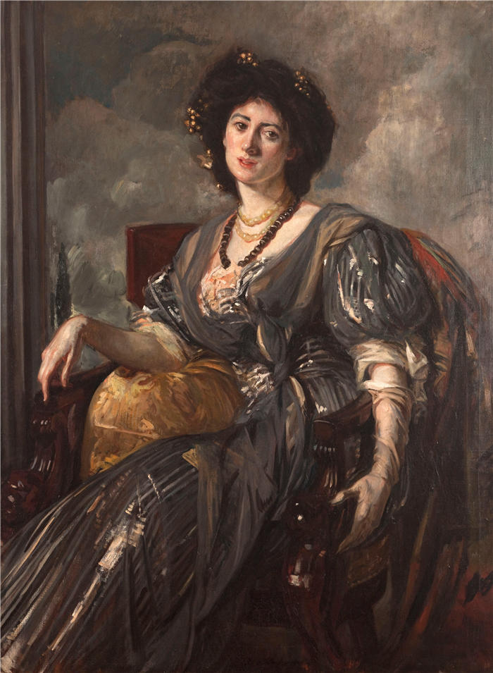 雅克-埃米尔·布兰奇（Jacques-Émile Blanche,法国画家）高清艺术作品-《米歇尔汉姆夫人肖像（1905）》