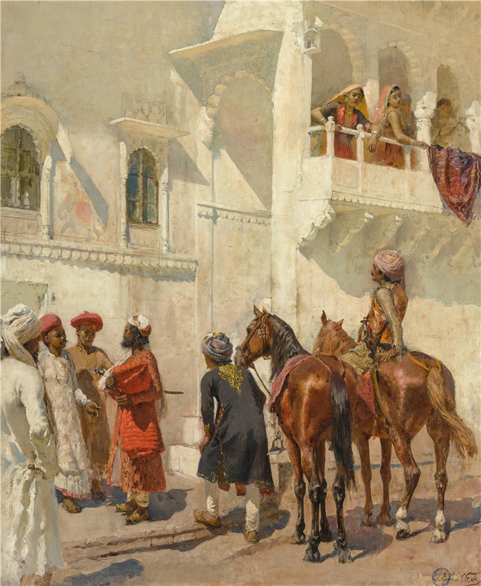 埃德温·洛德·韦克斯(Edwin Lord Weeks,美国画家)高清油画作品下载-《狩猎前(1)》