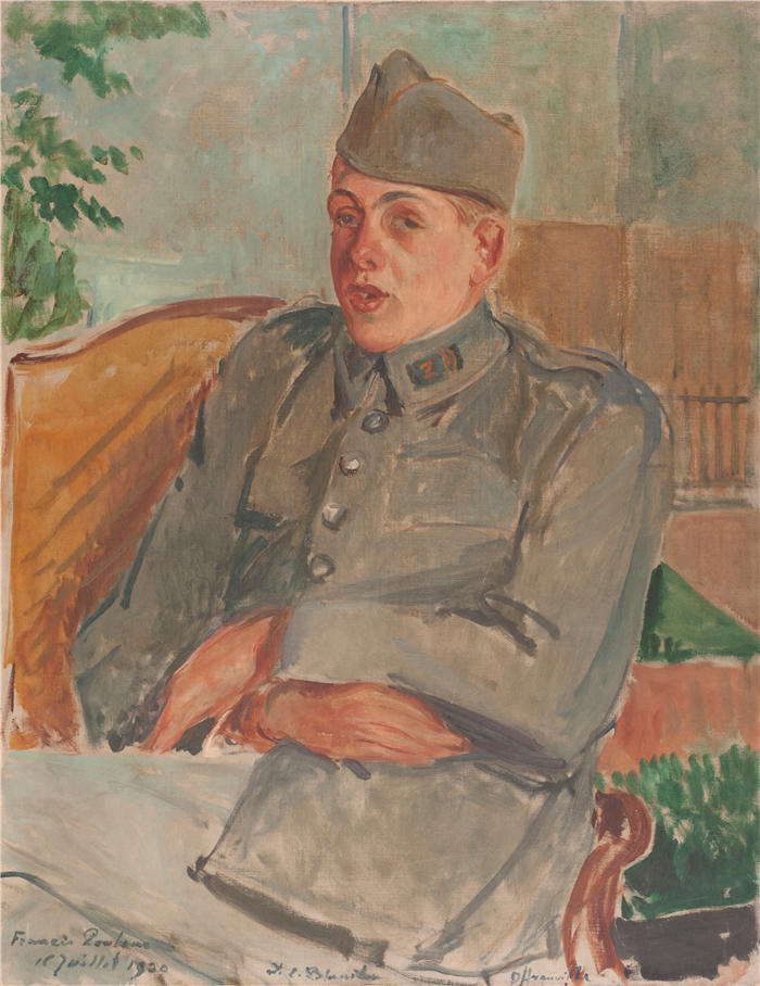 雅克-埃米尔·布兰奇（Jacques-Émile Blanche,法国画家）高清艺术作品-《弗朗西斯·普朗克肖像（1920）》