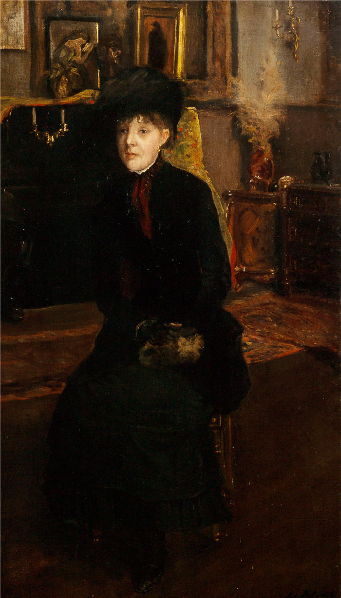 雅克-埃米尔·布兰奇（Jacques-Émile Blanche,法国画家）高清艺术作品-《玛丽·卡萨特肖像（1885 年）》