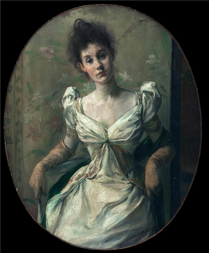 雅克-埃米尔·布兰奇（Jacques-Émile Blanche,法国画家）高清艺术作品-《阿贝尔·赫曼特夫人的肖像（1888 年）》