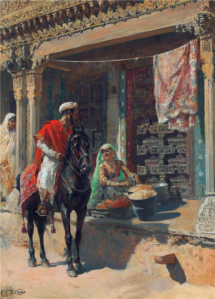 埃德温·洛德·韦克斯（Edwin Lord Weeks，美国画家）高清油画作品下载-《街头小贩，艾哈迈达巴德》