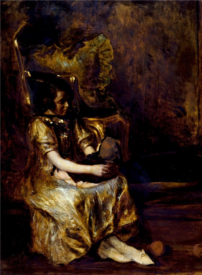 雅克-埃米尔·布兰奇（Jacques-Émile Blanche,法国画家）高清艺术作品-《带娃娃的孩子 (1900)》