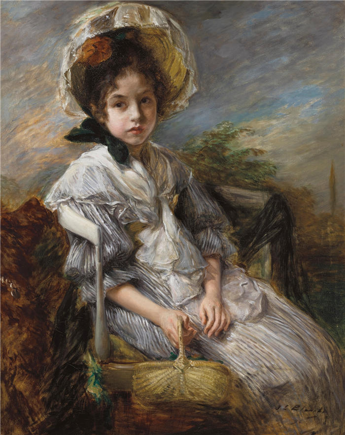 雅克-埃米尔·布兰奇（Jacques-Émile Blanche,法国画家）高清艺术作品-《带篮子的泽林斯卡娃娃 (1896)》