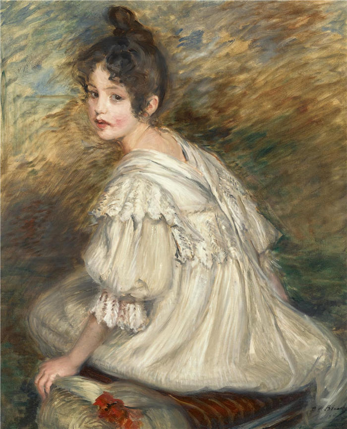雅克-埃米尔·布兰奇（Jacques-Émile Blanche,法国画家）高清艺术作品-《穿白裙子的女孩（1896）》