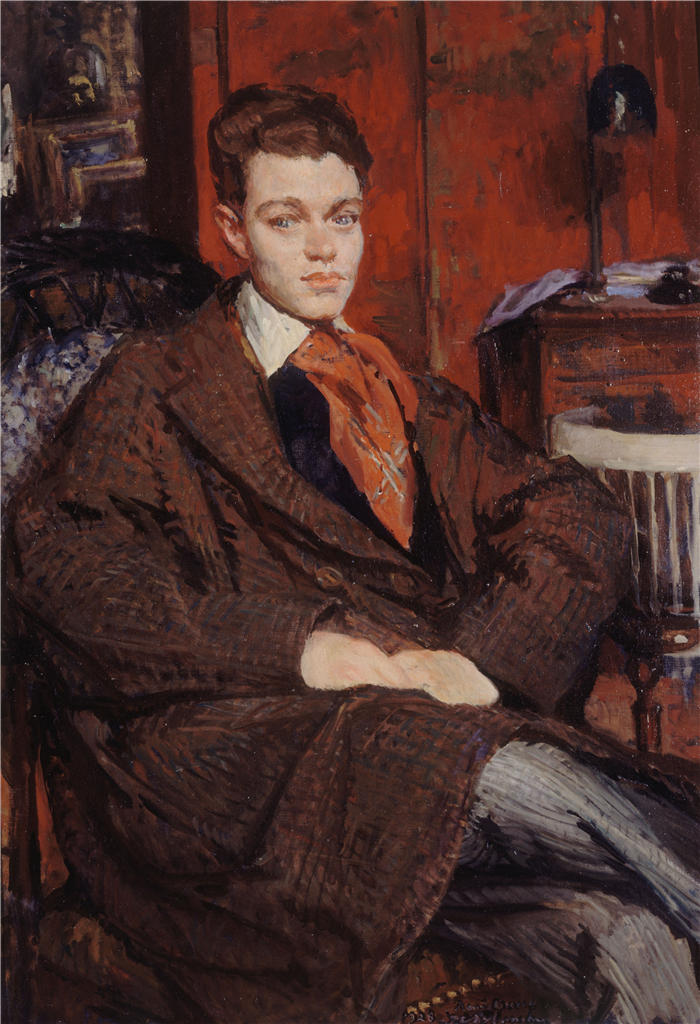 雅克-埃米尔·布兰奇（Jacques-Émile Blanche,法国画家）高清艺术作品-《肖像 de René Crevel (1900-1935)，écrivain (1928)》